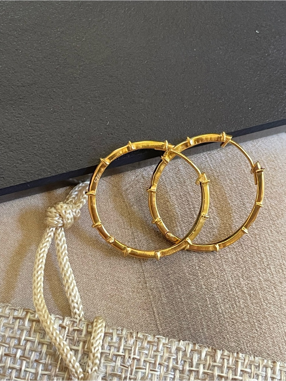 1 inch 925 Sterling silver Bamboo Hoops!! Gold Finish!! - Picture 10 of 14